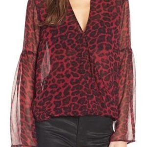 Ella Moss Tigris Red Cheetah-Print Silk Shirt - Small - NWT